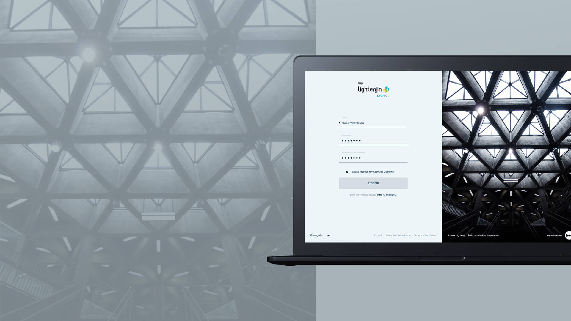 load web mockup of the lightenjin project